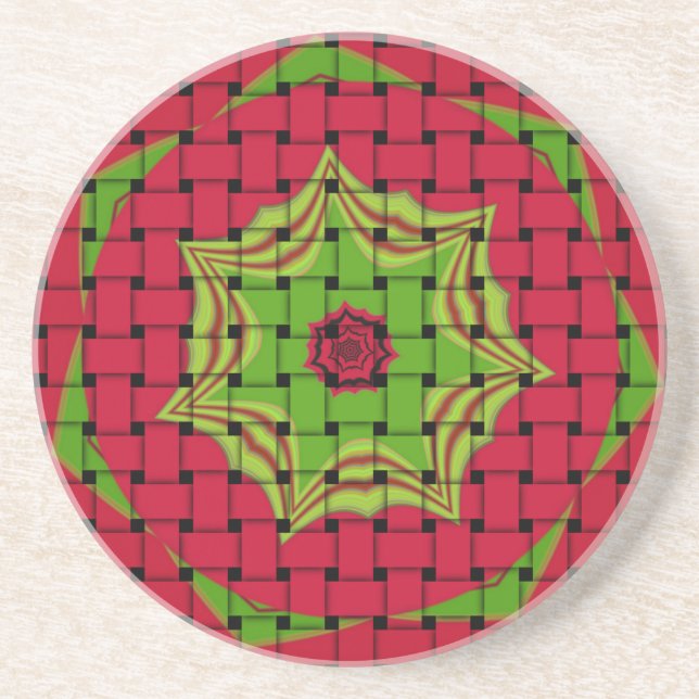African Lovely Woven red design Sandstone Coaster (Front)