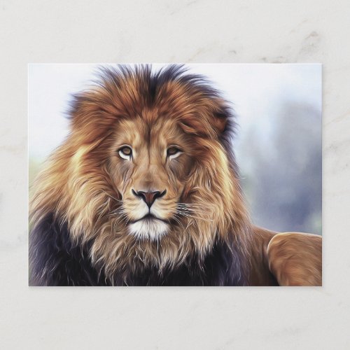 African Male Lion Digital Oil Painting Postcard