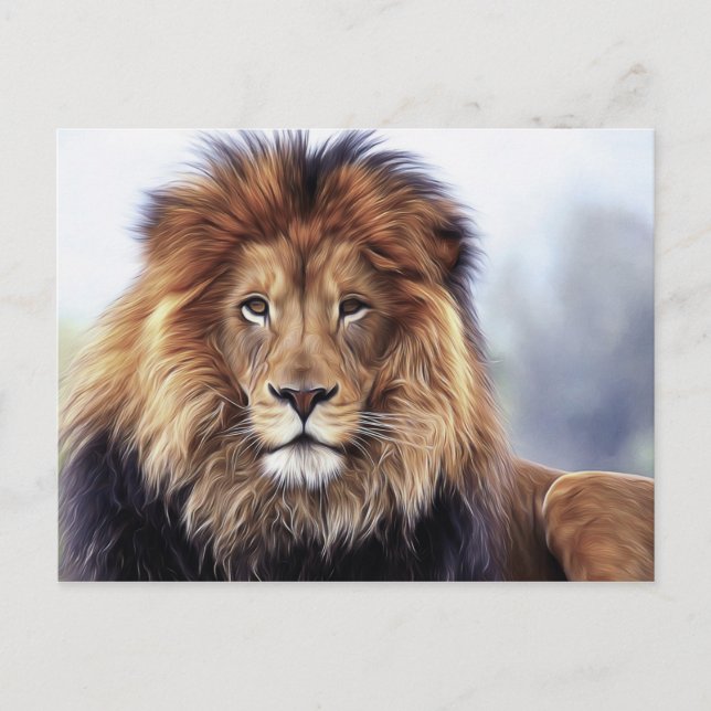 African Male Lion Digital Oil Painting Postcard (Front)