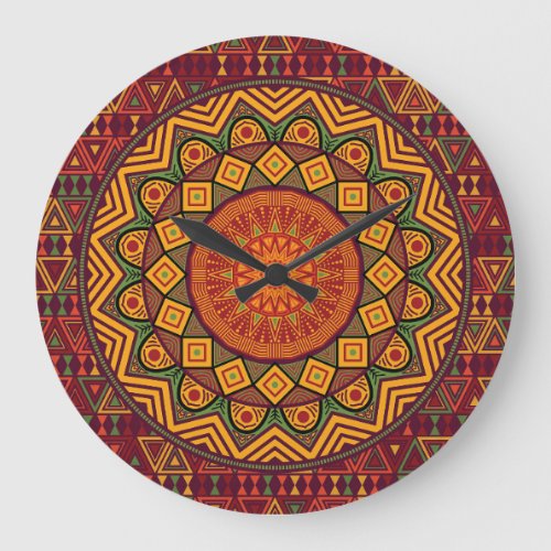 African mandala Polynesian circular designs Large Clock