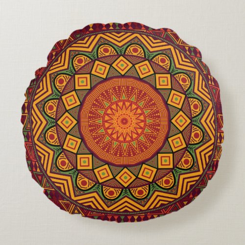 African mandala Polynesian circular designs Round Pillow