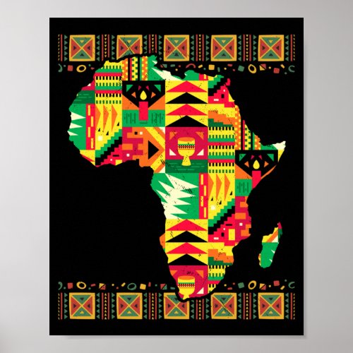 African Map Kente Art Black Afro Pride Africa Poster