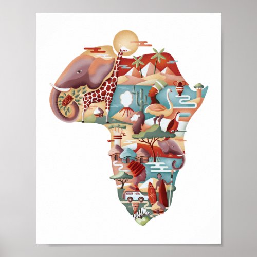 African map wildlife  culture collage Poster