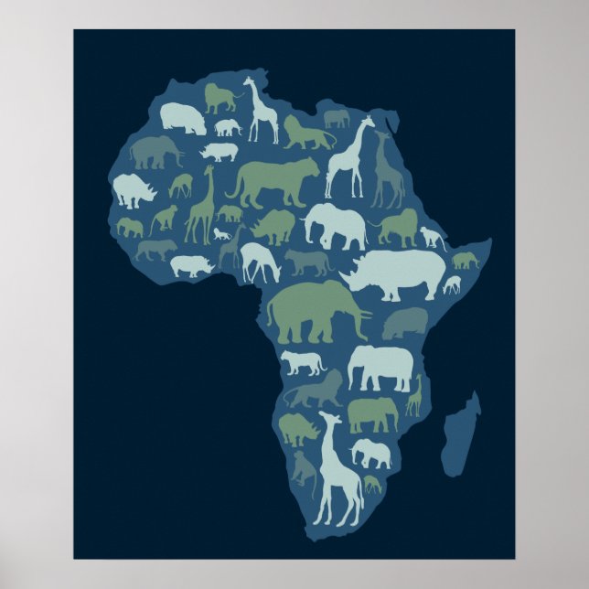 African map with animals silhouette poster (Front)