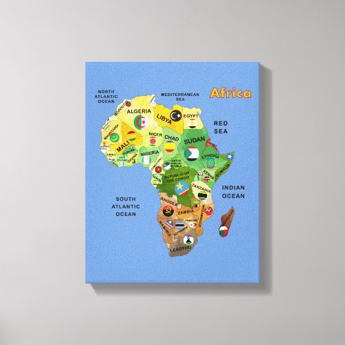 African Map with Flags Stretched Canvas Print