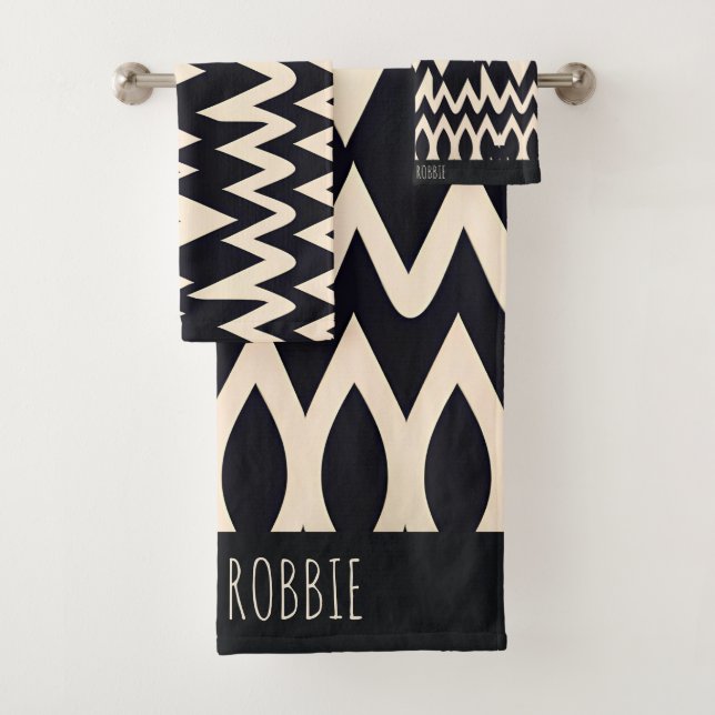 African Marocco Waves Geometric Gold Pattern Bath Towel Set (Insitu)