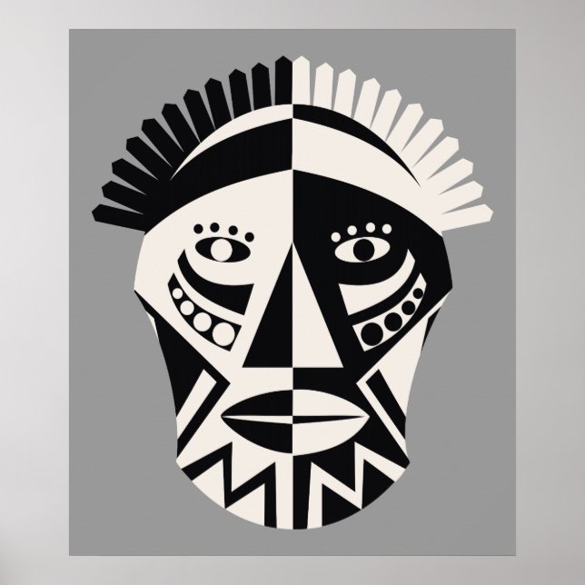 African mask black grey custom print poster (Front)
