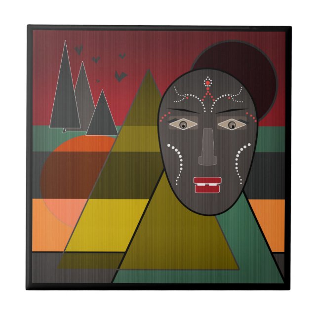 African mask ceramic tile (Front)