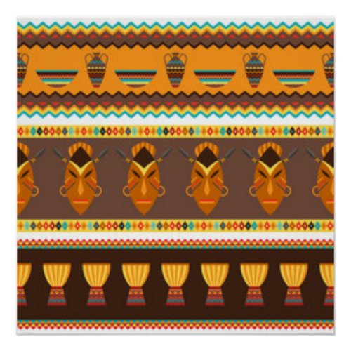 African Mask Drum Pattern Print Design