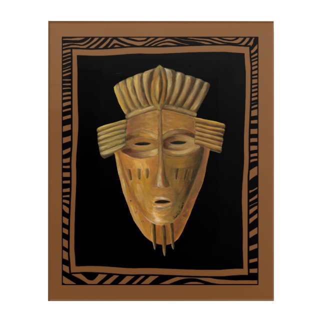 African Mask Painting by Chariklia Zarris Acrylic Print (Front)