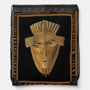 African Mask Painting by Chariklia Zarris Drawstring Bag