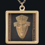 African Mask Painting by Chariklia Zarris Gold Plated Necklace<br><div class="desc">Chariklia Zarris created this painting of an African mask. Many of these masks are used in ceremonies so a community of people can communicate with deceased ancestors or the spirits of animals. Bring a bit of traditional African culture into your home!</div>