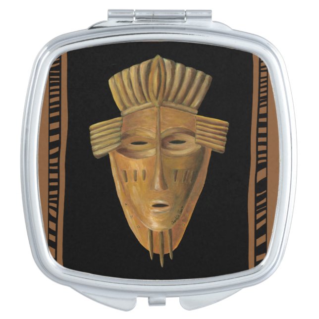 African Mask Painting by Chariklia Zarris Mirror For Makeup (Front)