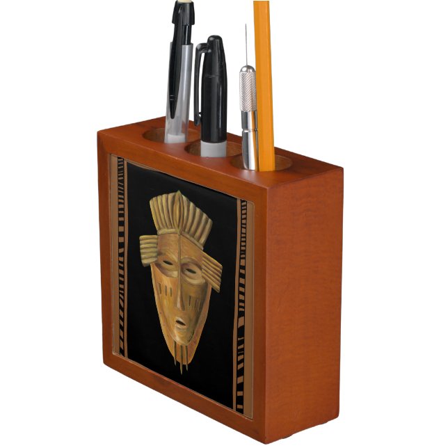 African Mask Painting by Chariklia Zarris Pencil Holder (In Situ)