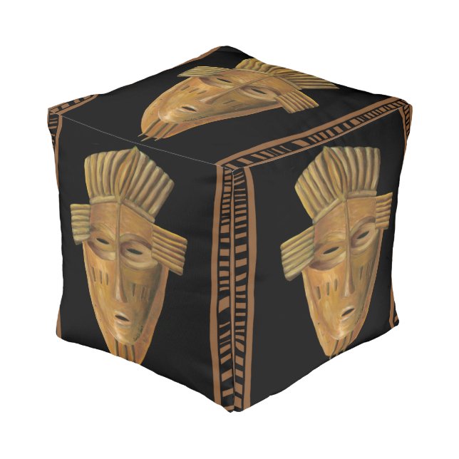 African Mask Painting by Chariklia Zarris Pouf (Angled Front)