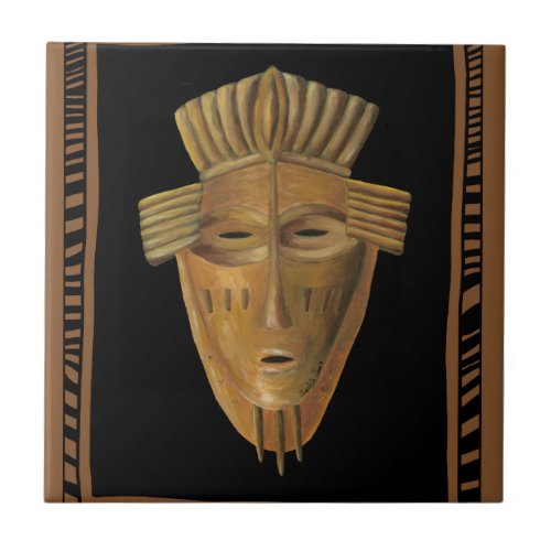 African Mask Painting by Chariklia Zarris Tile