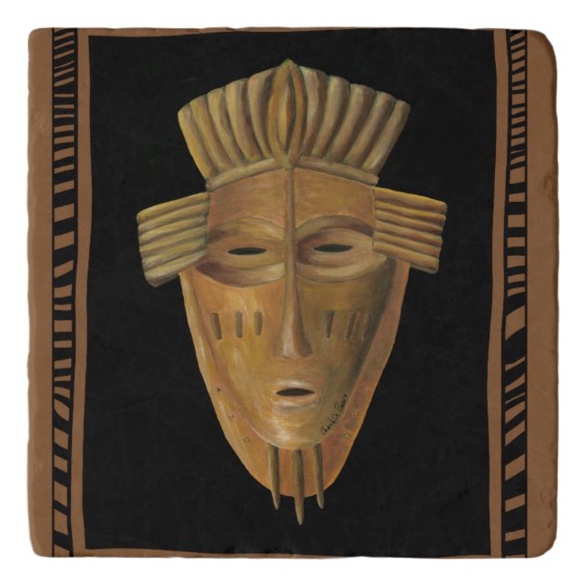 African Mask Painting by Chariklia Zarris Trivet (Front)