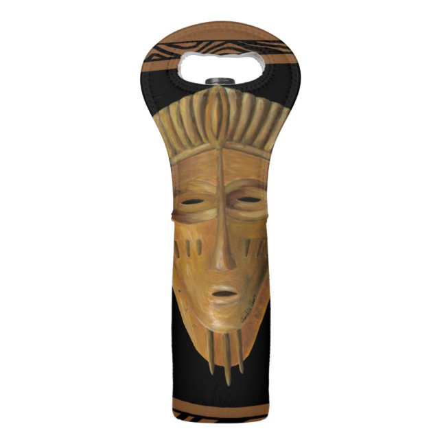 African Mask Painting by Chariklia Zarris Wine Bag (Back)