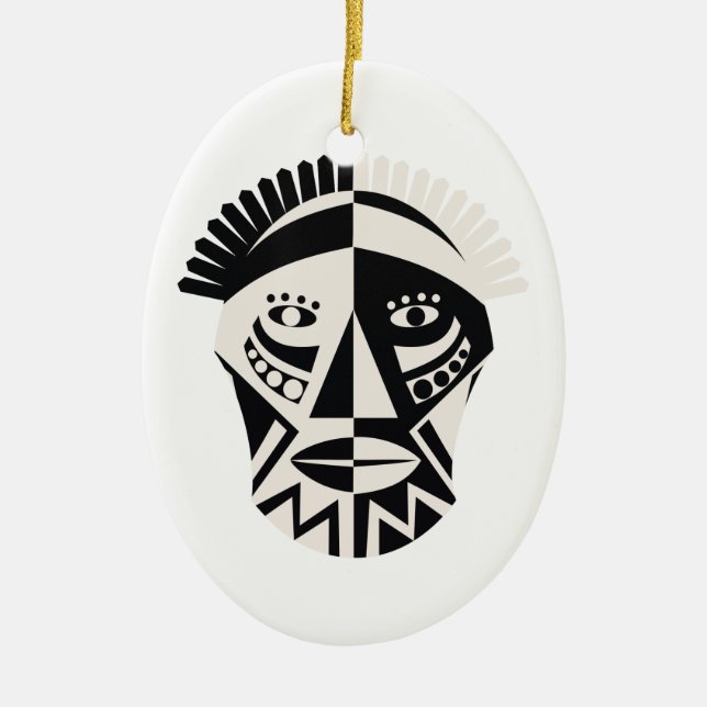 African mask primitive folk art ceramic ornament (Front)