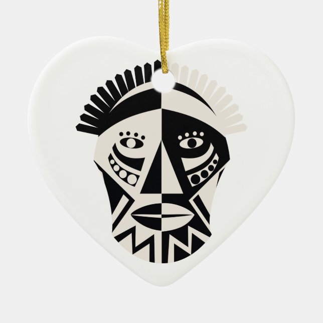 African mask primitive folk art ceramic ornament (Front)