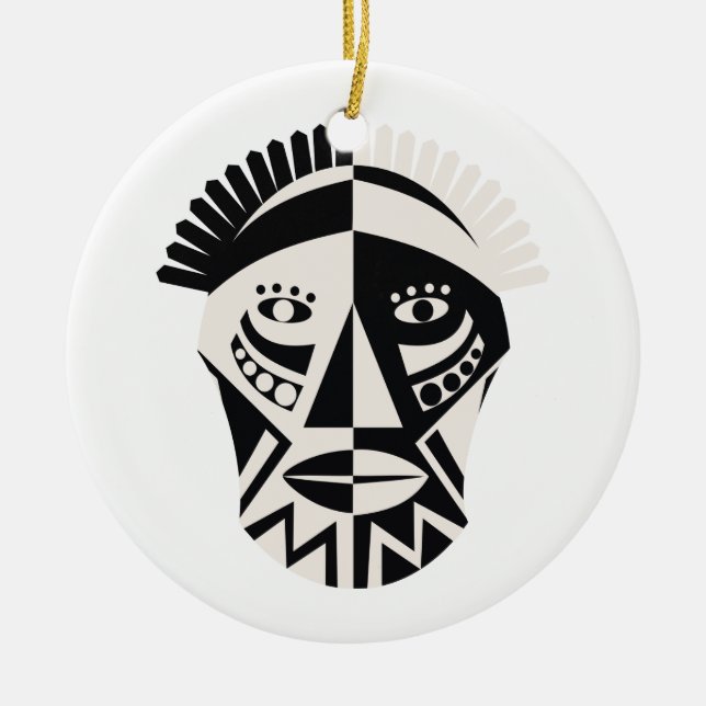 African mask primitive folk art ceramic ornament (Front)