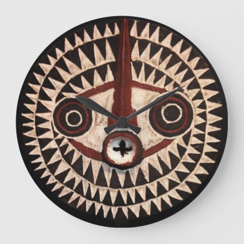 African Mask Round Wall Clock _ Tribal Decor
