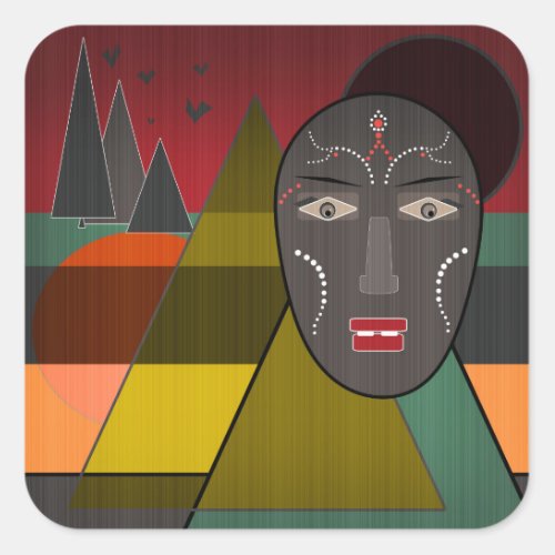 African mask square sticker