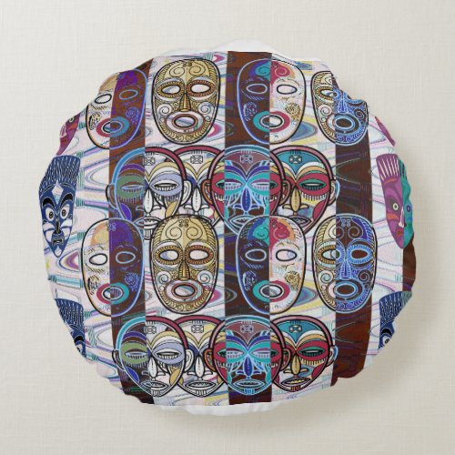 African Masks V2 Round Pillow