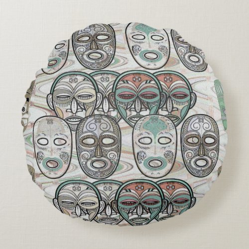 African Masks V5 Round Pillow