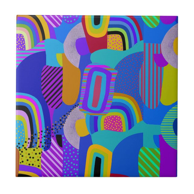 African Maximalist Landscape Map Ceramic Tile (Front)