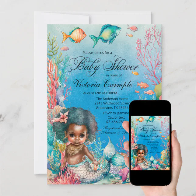 African Mermaid Baby Shower Invitation Zazzle