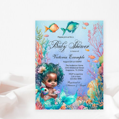African Mermaid Baby Shower Invitation Postcard