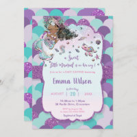 African Mermaid Baby Shower Under the Sea Purple Invitation