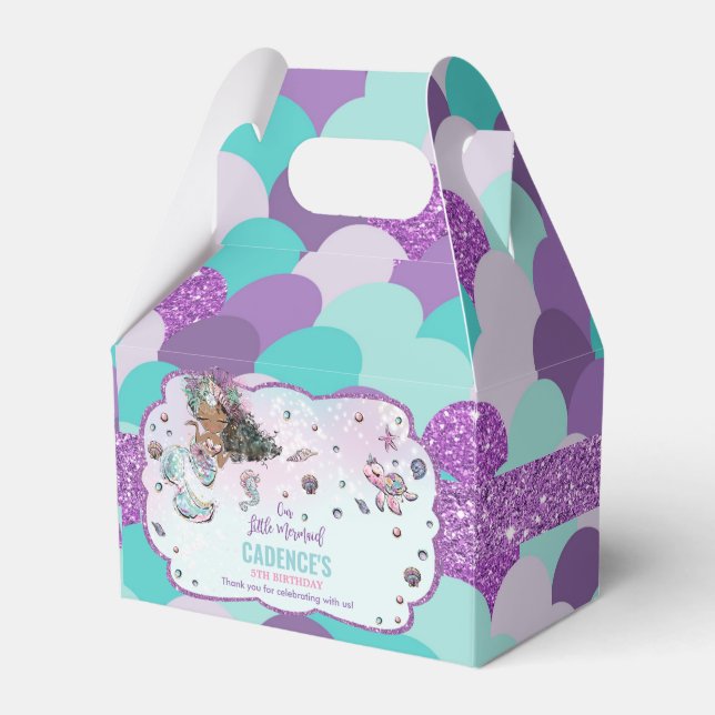 African Mermaid Birthday Baby Shower Thank You Favor Boxes (Front Side)