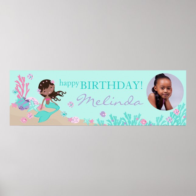 African Mermaid Birthday Banner Poster (Front)