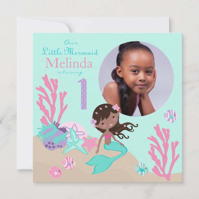 African Mermaid First Birthday Invitation (Front)