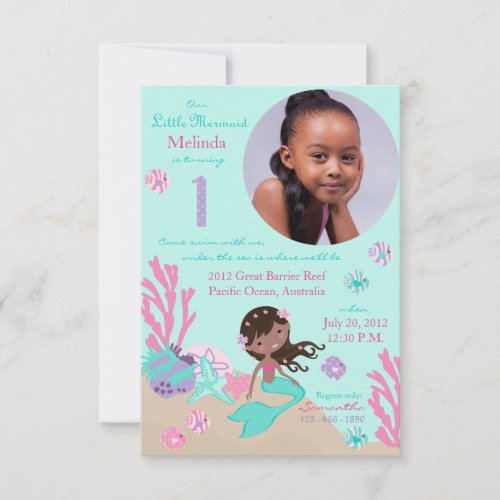 African Mermaid First Birthday Invitation