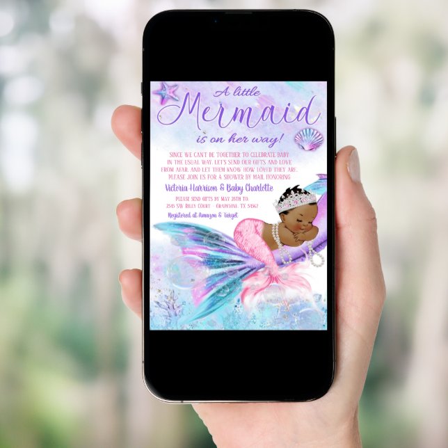 African Mermaid Long Distance Baby Shower by Mail Invitation (Front Digital)