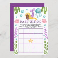 African Mermaid Ocean Baby Shower Bingo Game Invitation