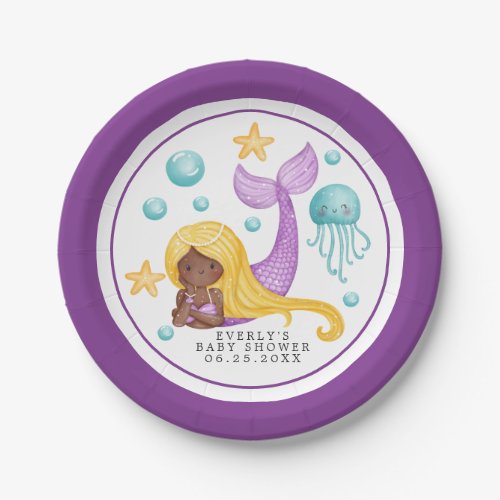 African Mermaid Ocean Baby Shower Paper Plates