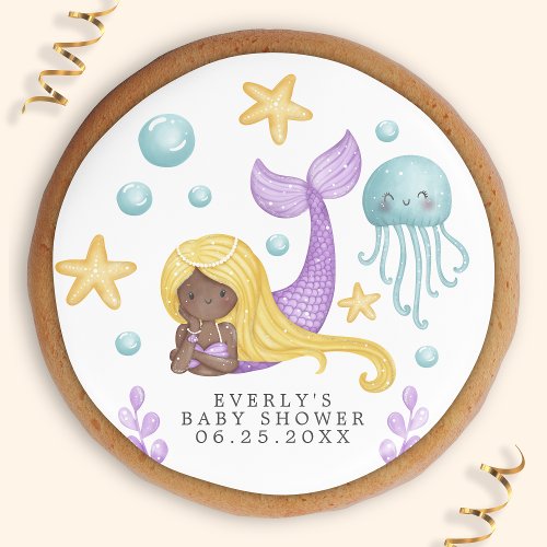 African Mermaid Ocean Baby Shower Sugar Cookie