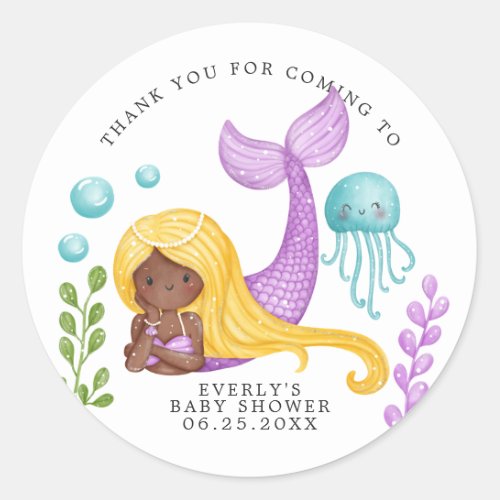 African Mermaid Ocean Baby Shower Thank You Classic Round Sticker