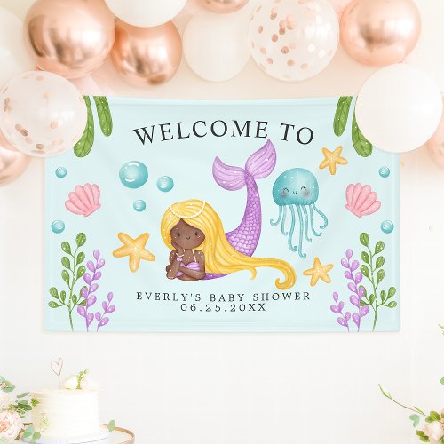 African Mermaid Ocean Baby Shower Welcome Banner