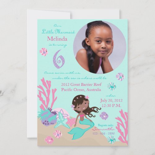 African Mermaid Sixth Birthday Invitation