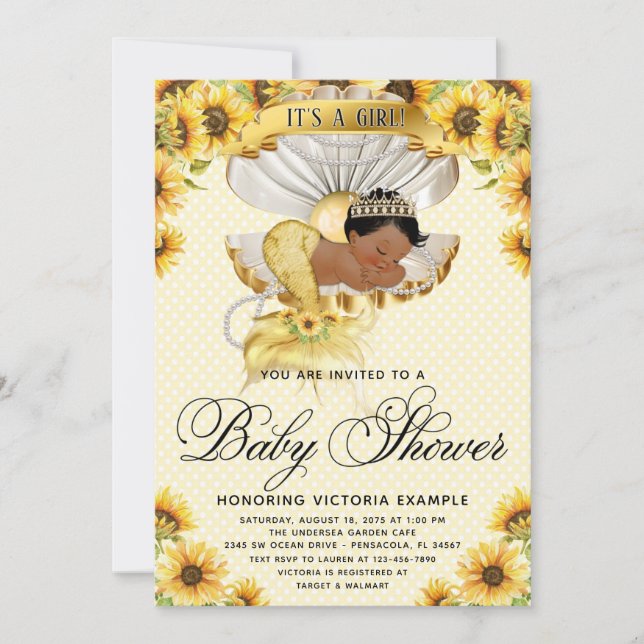 African Mermaid Sunflower Baby Shower Invitation (Front)