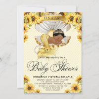 African Mermaid Sunflower Baby Shower Invitation