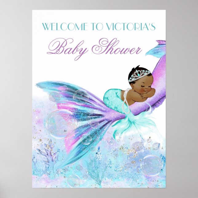 African Mermaid Tail Baby Shower Sign (Front)