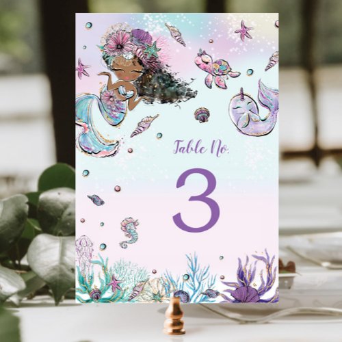 African Mermaid Under the Sea Birthday Baby Shower Table Number