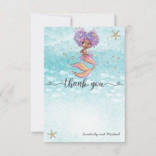 African Mermaid Watercolor Birthday   Baby Shower Thank You Card