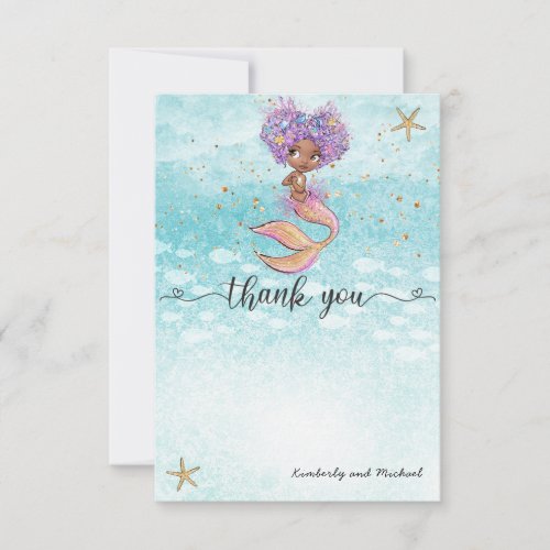 African Mermaid Watercolor Birthday  Baby Shower Thank You Card